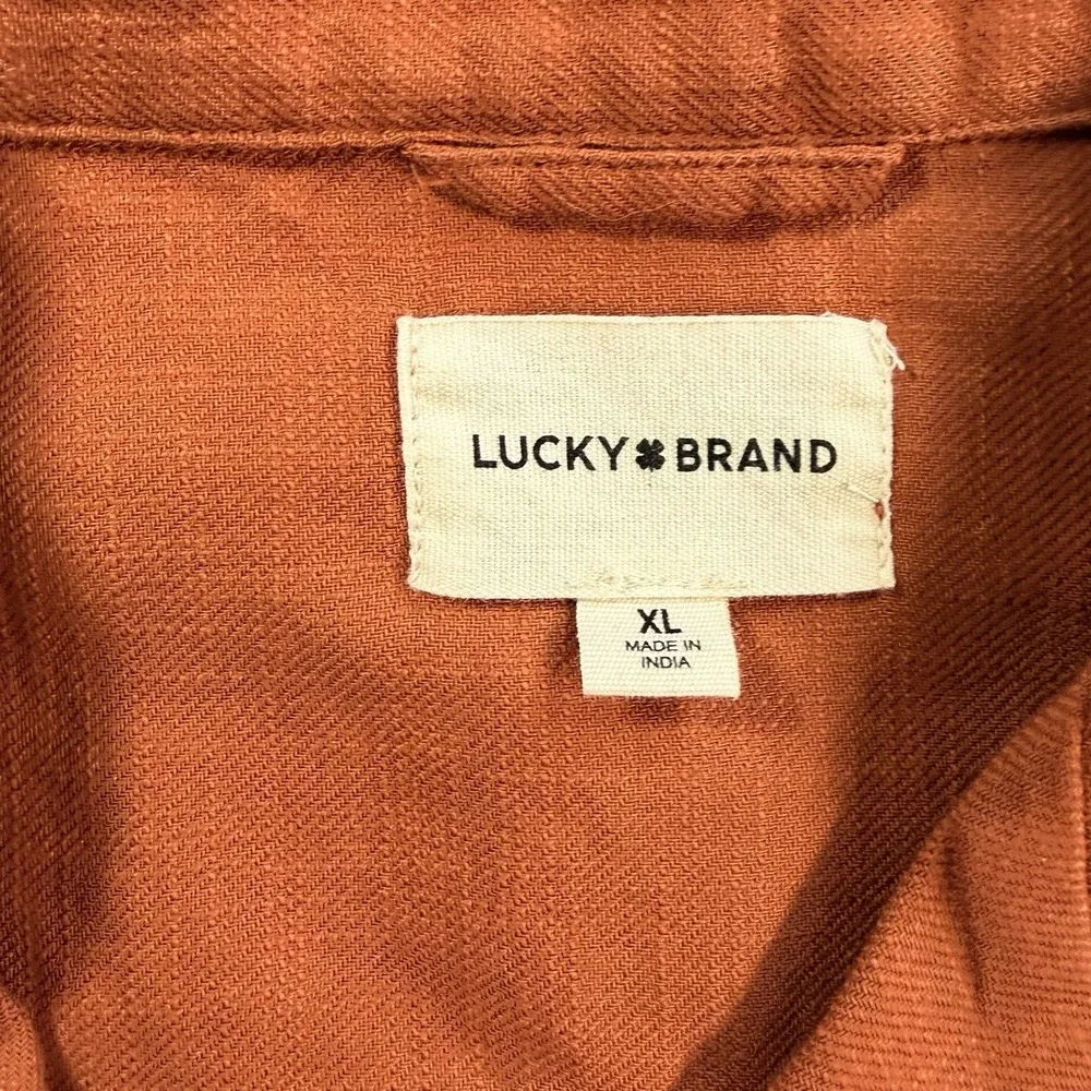 Lucky Brand Tequila Time Rust Camp Shirt Mens XL Embroidered Western 168465 NWT